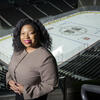 Honoree Lyric Hamilton standing above the Flyers rink at the Wells Fargo Center