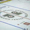 a closeup of the flyers logo printed on the ice