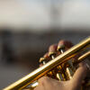 a close up of Bell Thompson's trumpet