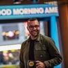 Honoree Nic Uff in the Good Morning America studios holding a mug