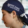 zoomed in photo of Hannah Calvelli's scrub cap. 